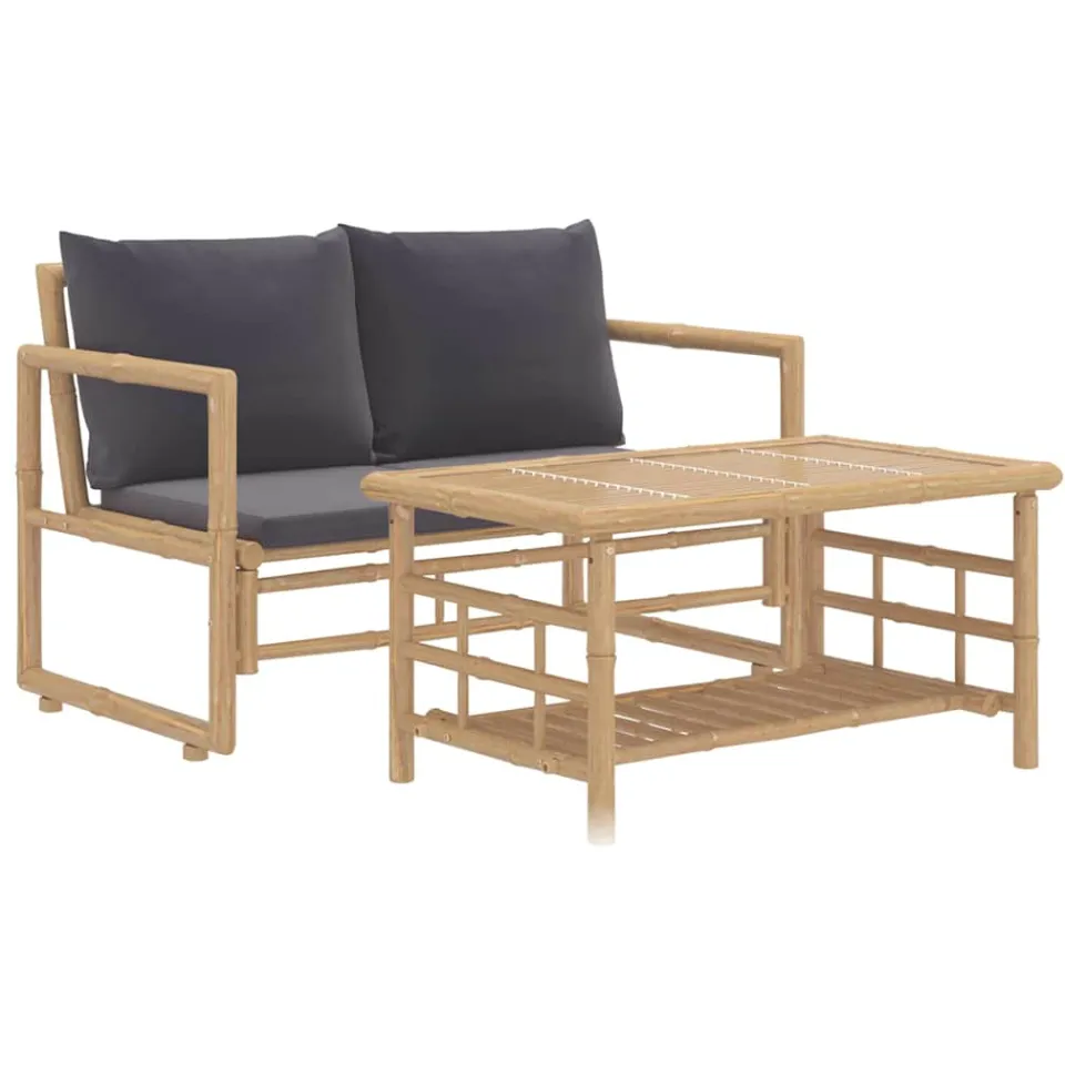 vidaXL 2-delige Loungeset met kussens bamboe donkergrijs grijs, foto 3
