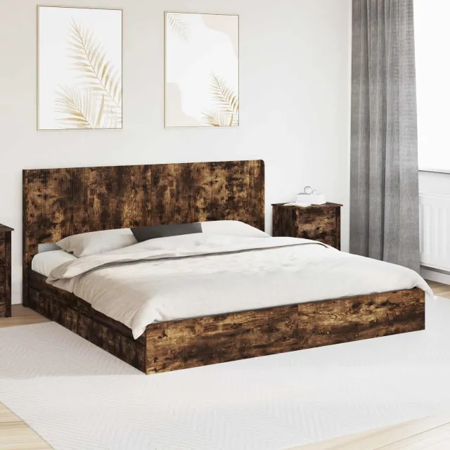 vidaXL Bedframe met opbergruimte en hoofdbord Gerookt eiken