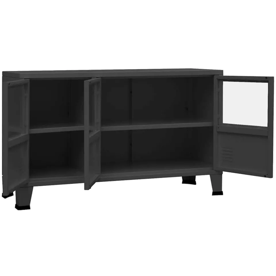 vidaXL Dressoir industrieel 105x35x62 cm metaal en glas antracietkleur, foto 4