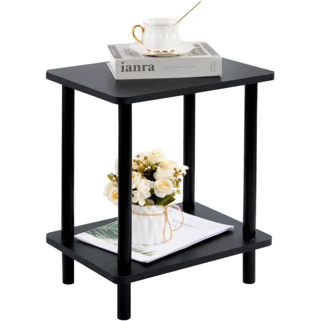 Ibenzoa Multifunctionele Accenttafel met Dubbele Niveau Opbergruimte - Zwart Finish