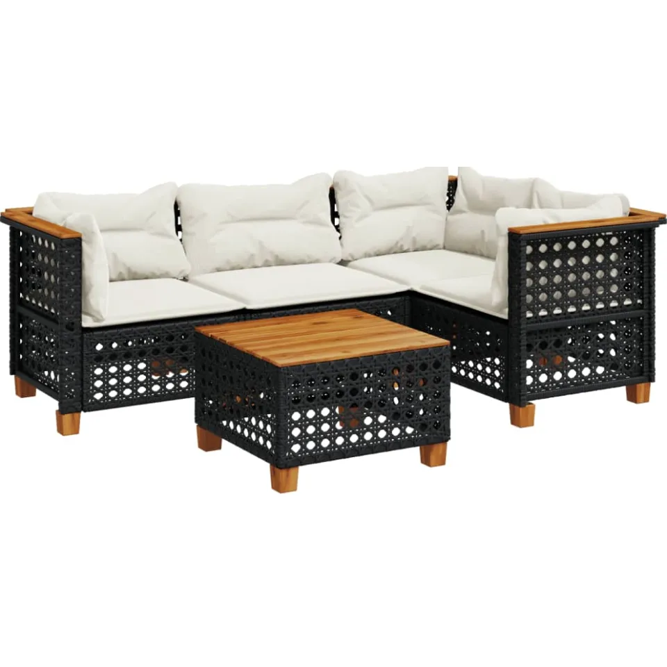 vidaXL 5-delige Loungeset met kussens poly rattan zwart