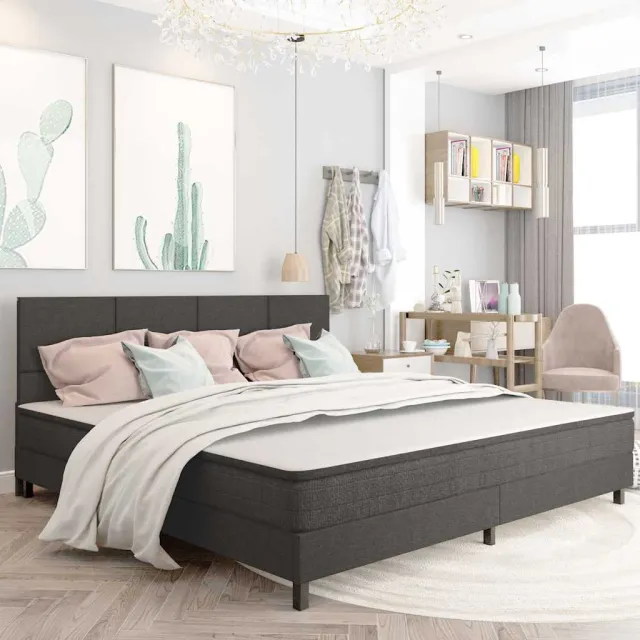 vidaXL Boxspring stof donkergrijs 200x200 cm grijs