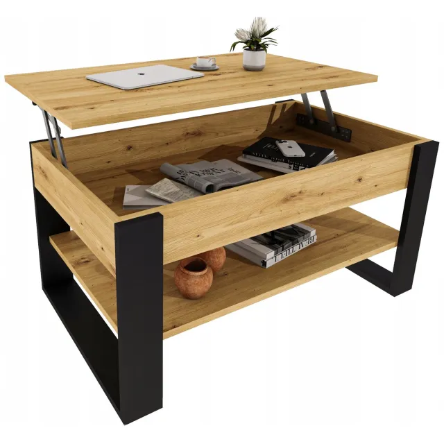 Mobelkap Salontafel met liftblad - eikenlook, zwart