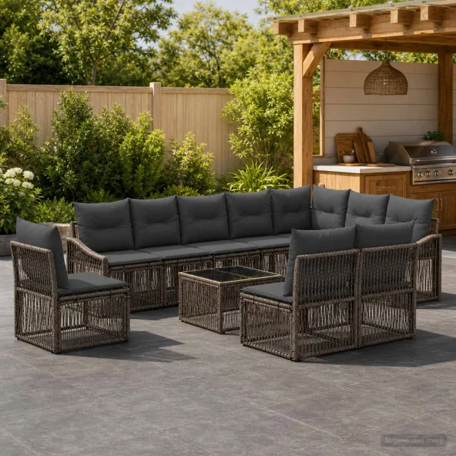 vidaXL Tuinbankenset 11 st Grijs poly rattan, foto 2