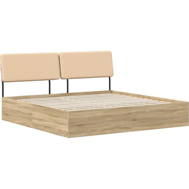 vidaXL Tweepersoonsbed met hoofdbord Sonoma eiken en crème Bruin