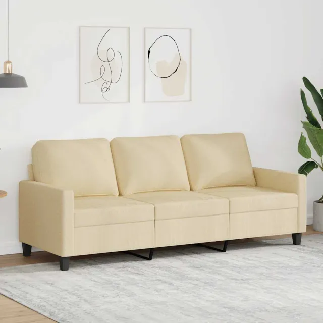 vidaXL Driezitsbank 180 cm stof crèmekleurig
