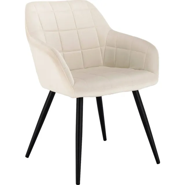 MensStore Eetkamerstoel - Eetkamerstoelen - Comfortabele Fauteuil Met Armleuningen - Licht Beige - Zwart Metalen Frame - 53cm x 81 cm