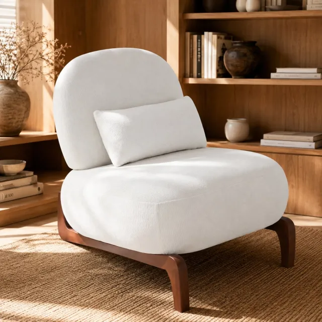 Welltin Fauteuil - Relaxstoel - Comfortabele TV-stoel - Leesstoel - Ergonomische stoel - Massief houten stoelpoten - Zachte stof - Inclusief zitkussen - Geschikt voor de woonkamer, slaapkame - Wit