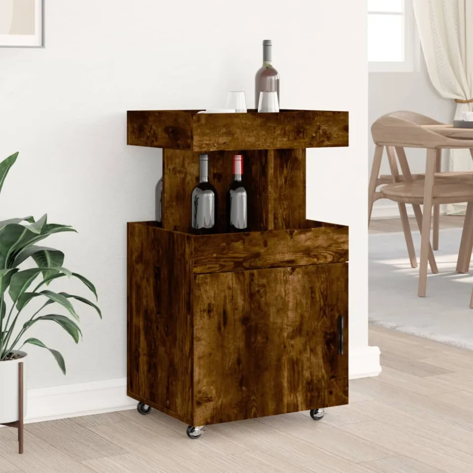 vidaXL Drankkar 50x41x89 cm bewerkt hout gerookt eikenkleurig, foto 2