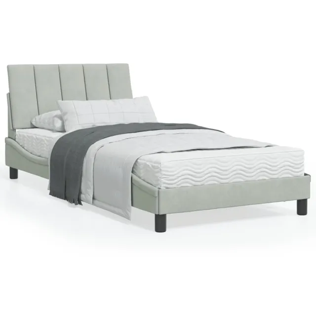 vidaXL Bed met matras "Hanko" fluweel lichtgrijs 100x200 cm
