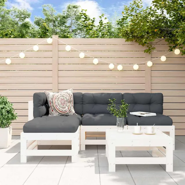 vidaXL 5-delige Loungeset met kussens massief hout wit, foto 2