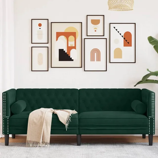 vidaXL Driezitsbank Chesterfield-stijl en bolsters fluweel donkergroen