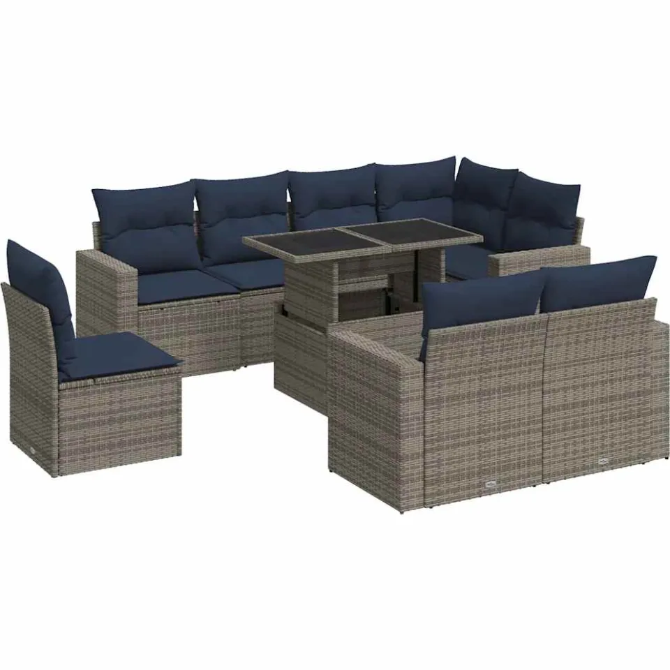 vidaXL 9-delige Loungeset met kussens poly rattan acacia grijs, foto 3