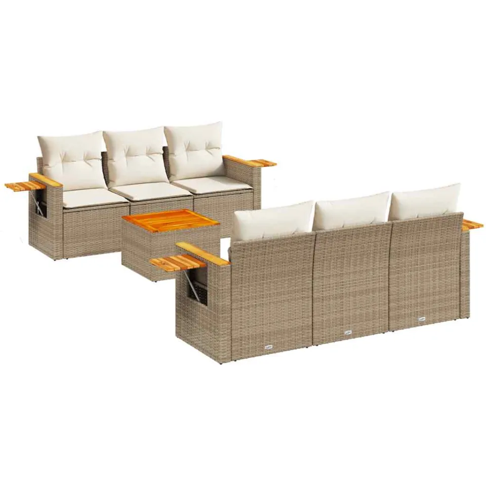 vidaXL 7-delige Loungeset met kussens poly rattan beige, foto 3