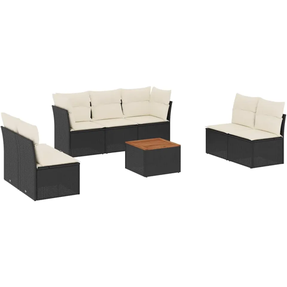 vidaXL 8-delige Loungeset met kussens poly rattan zwart, foto 3