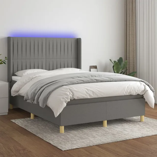 vidaXL Boxspring met matras en LED stof donkergrijs 140x190 cm grijs