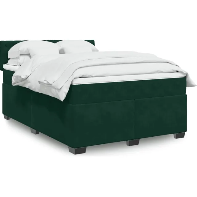 vidaXL Boxspring met matras fluweel donkergroen 140x190 cm groen