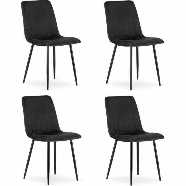 LEOBERT Set van 4 Eetkamerstoelen LAVA - Zwart - Zwarte Metalen Poten - Velvet Bekleding - Industriële Stijl, Max. 110 kg, Ergonomisch Design, Comfortabele Zitting zwart / zwart