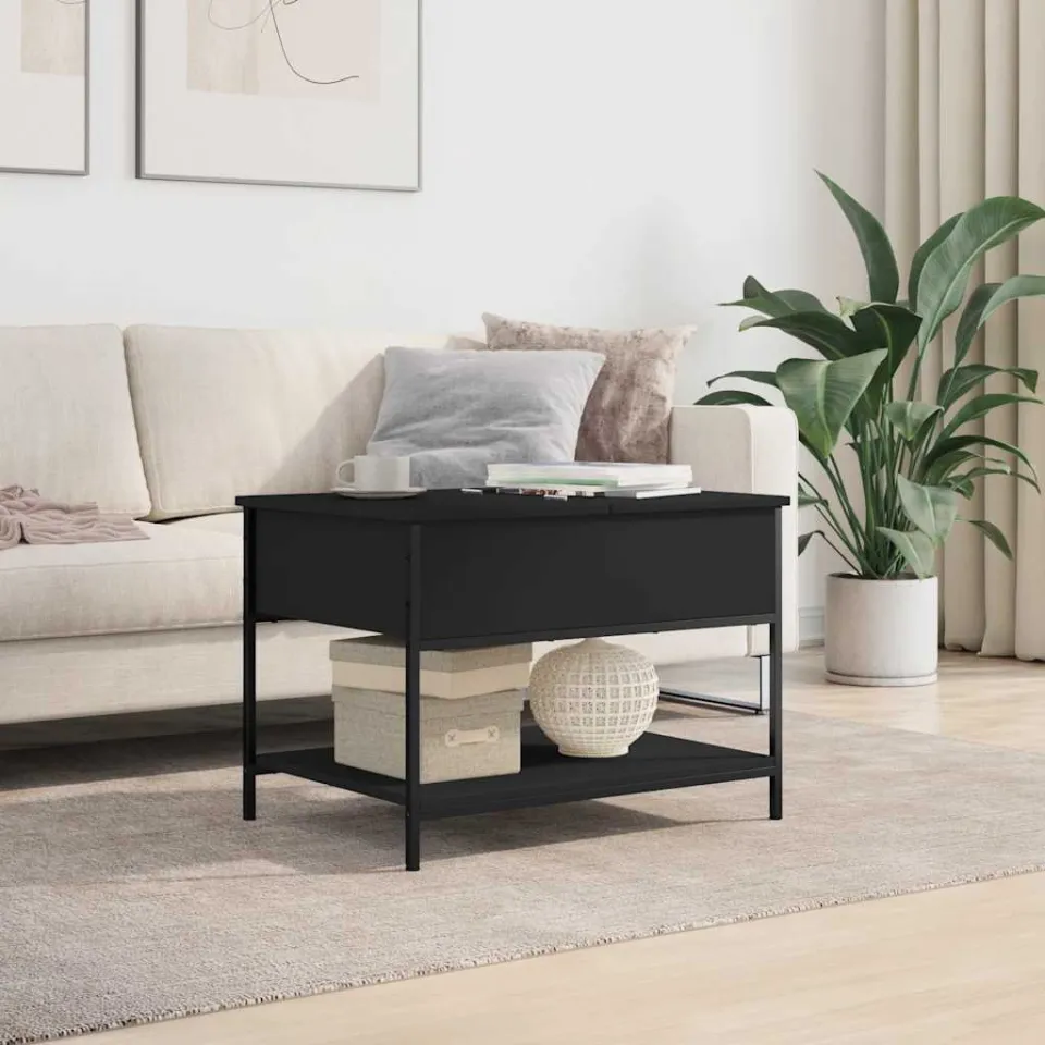 vidaXL Salontafel 70x50x50 cm bewerkt hout en metaal zwart, foto 2