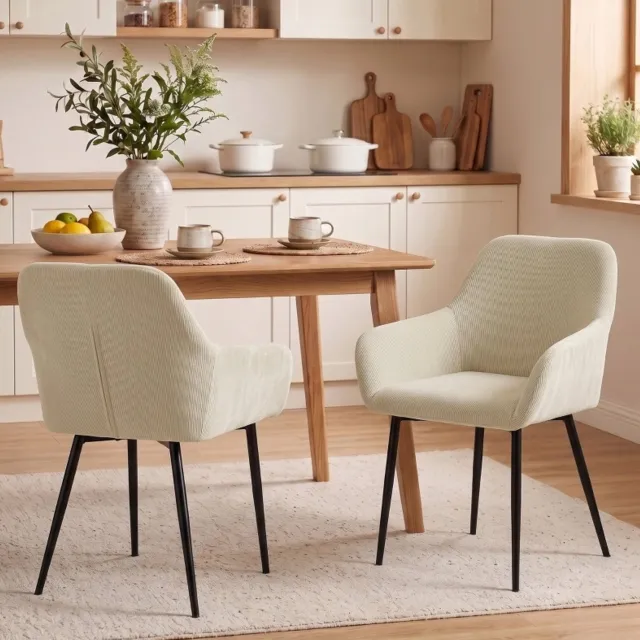 CHICFURN Eetkamerstoelen set van 2 - Gestoffeerd - Met armleuningen - Crème Crèmewit