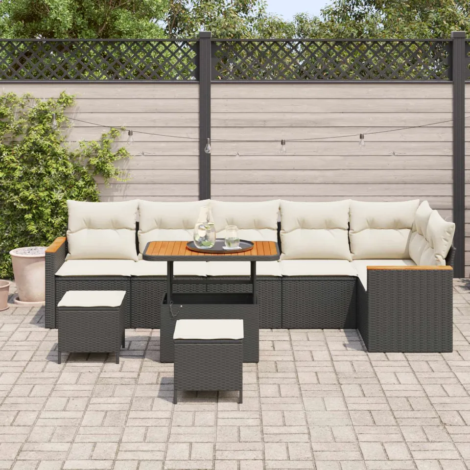 vidaXL Tuinbankenset 9 st Zwart poly rattan