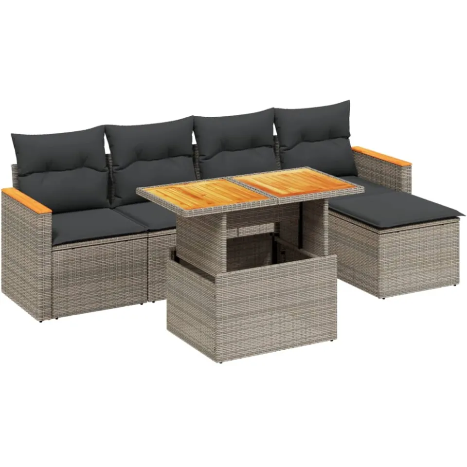vidaXL 6-delige Loungeset met kussens poly rattan grijs, foto 3