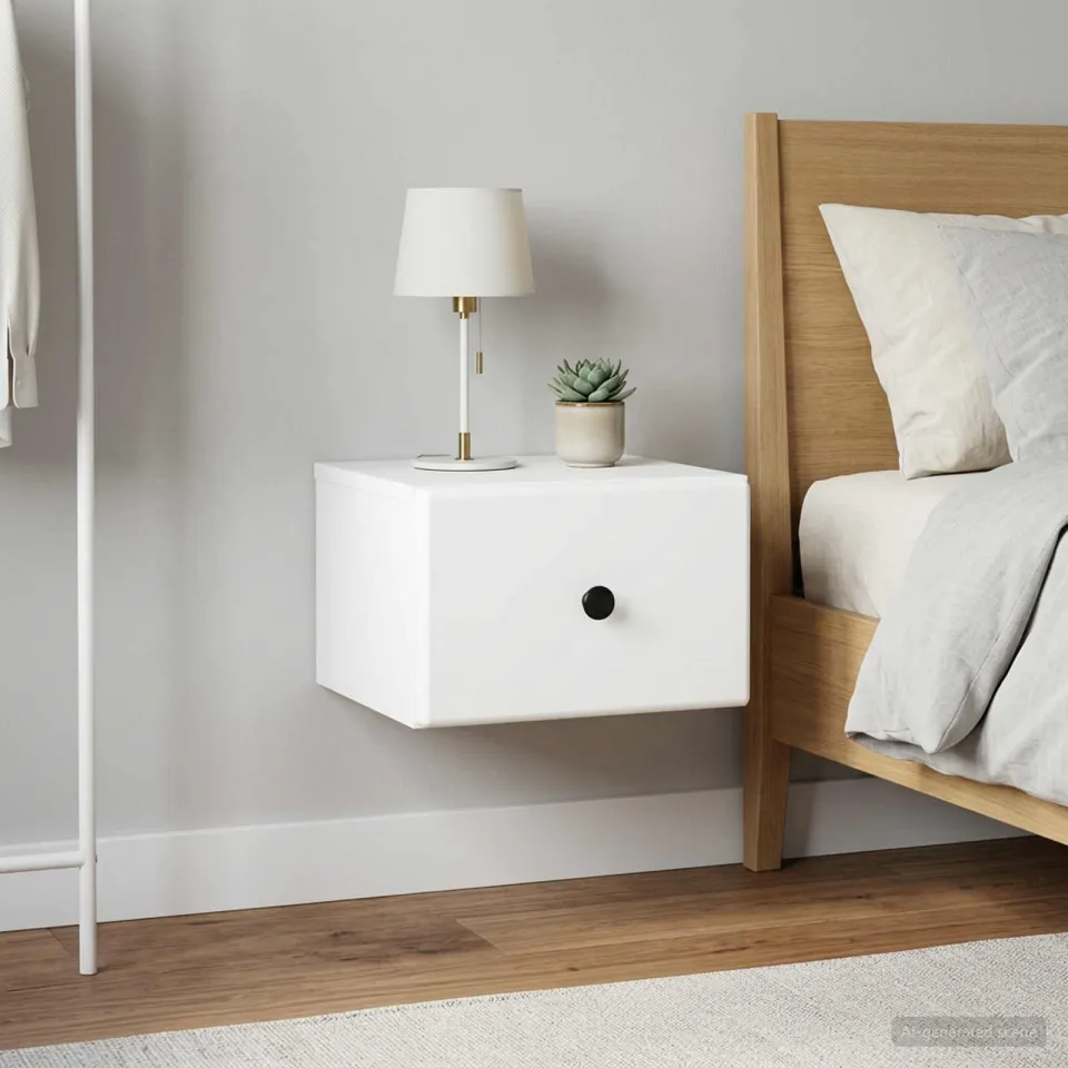 vidaXL Wandbeugel Bedkast 2 st Wit 34,5 x 33 x 20 cm Bewerkt hout, foto 4