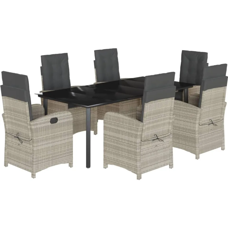 vidaXL 7-delige Tuinset met kussens poly rattan grijs