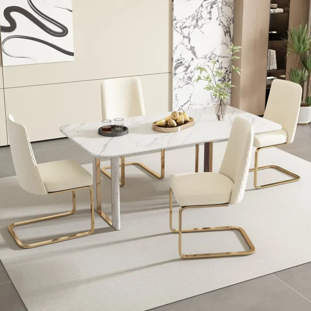 Maisentiel Eetkamerstoelen set van 2 - 88 cm - velvet - metalen onderstel - beige