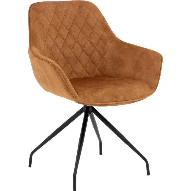 Goossens Eetkamerstoel Ebi - Geel - Stof - Met Armleuning - Draaibaar velvet gold