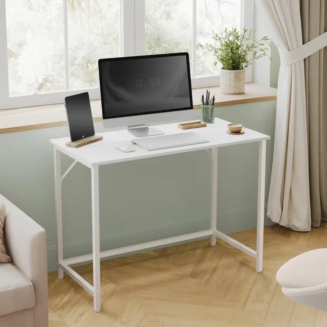 Bobbel Home Parya Home Compact Bureau – Modern computerbureau met metalen frame, 50 x 100 x 76 cm, ahorn-wit