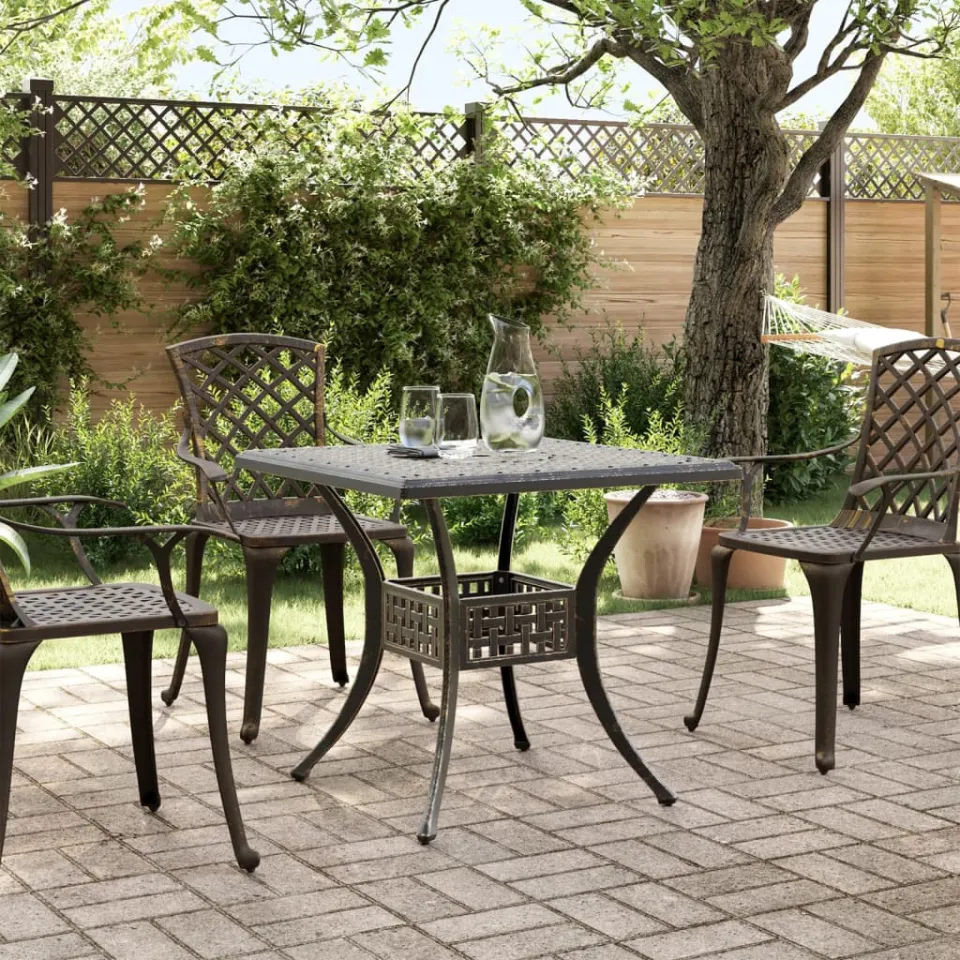 vidaXL Tuintafel 80x80x75 cm gietaluminium bronskleurig bruin, foto 3