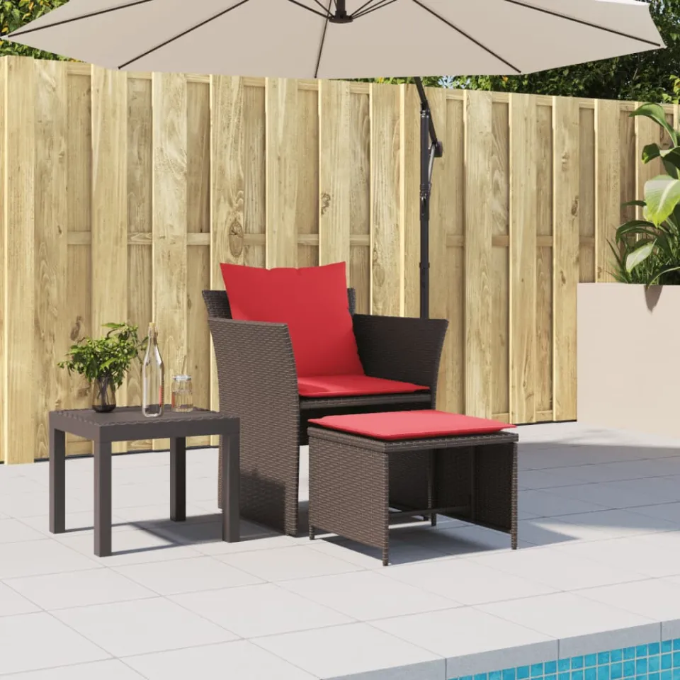 vidaXL Tuinstoel met voetenbank poly rattan bruin, foto 3