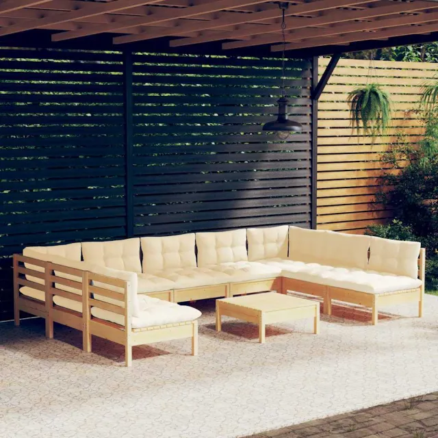 vidaXL 10-delige Loungeset met crèmekleurige kussens grenenhout, foto 2