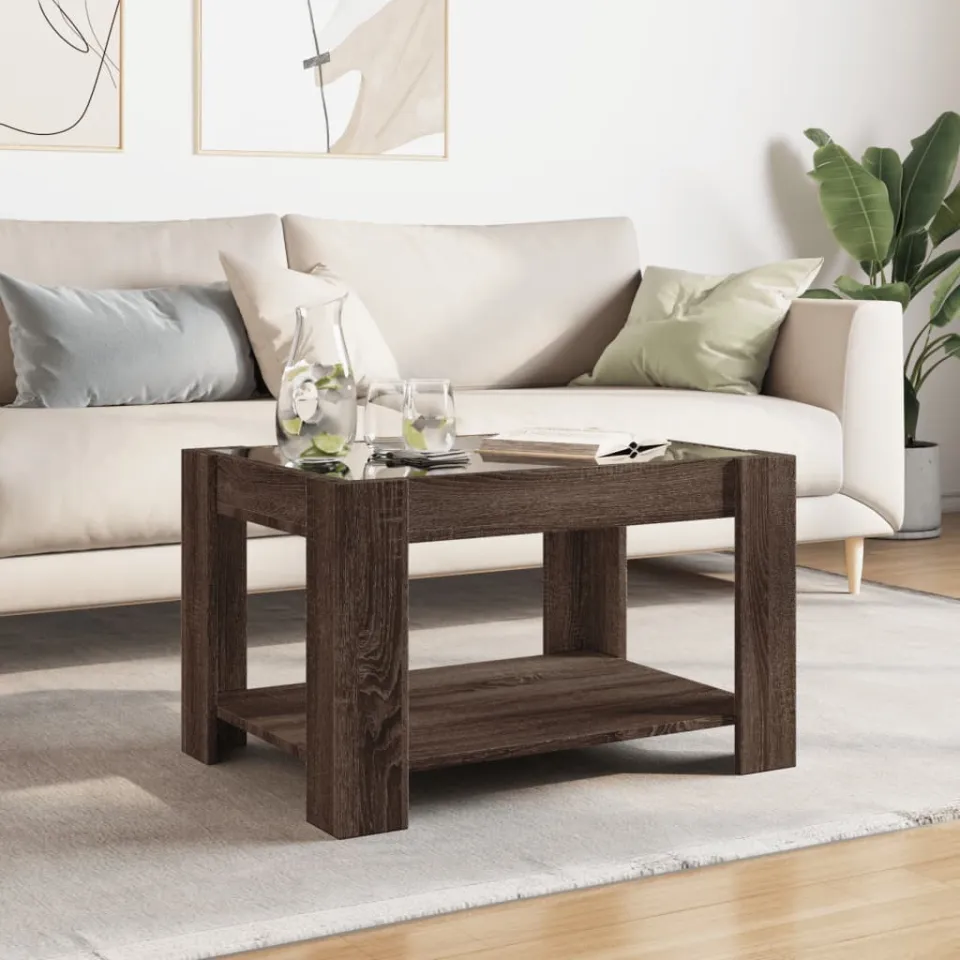vidaXL Salontafel met LED 73x53x45 cm bewerkt hout bruin eikenkleurig, foto 3