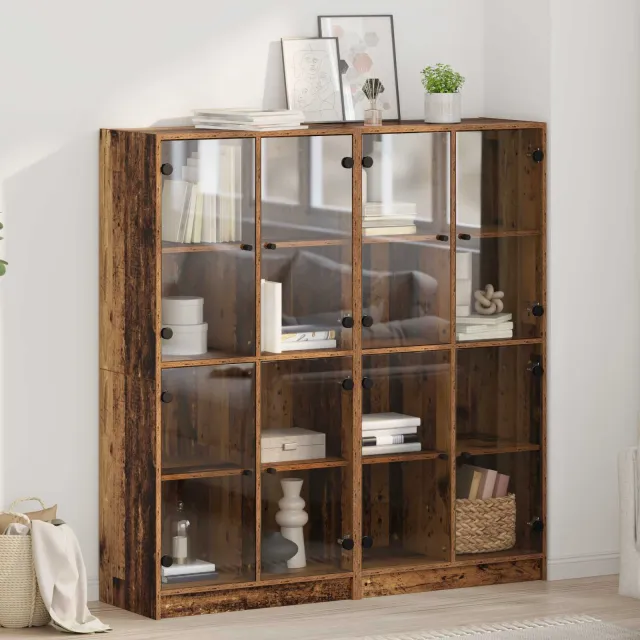 vidaXL Highboard 2 st Oud Hout 68 x 37 x 142 cm Bewerkt hout Bruin
