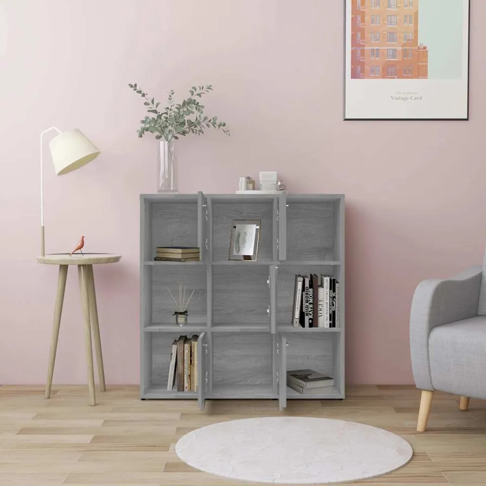 vidaXL Boekenkast 90x30x90 cm bewerkt hout grijs sonoma eikenkleurig, foto 3