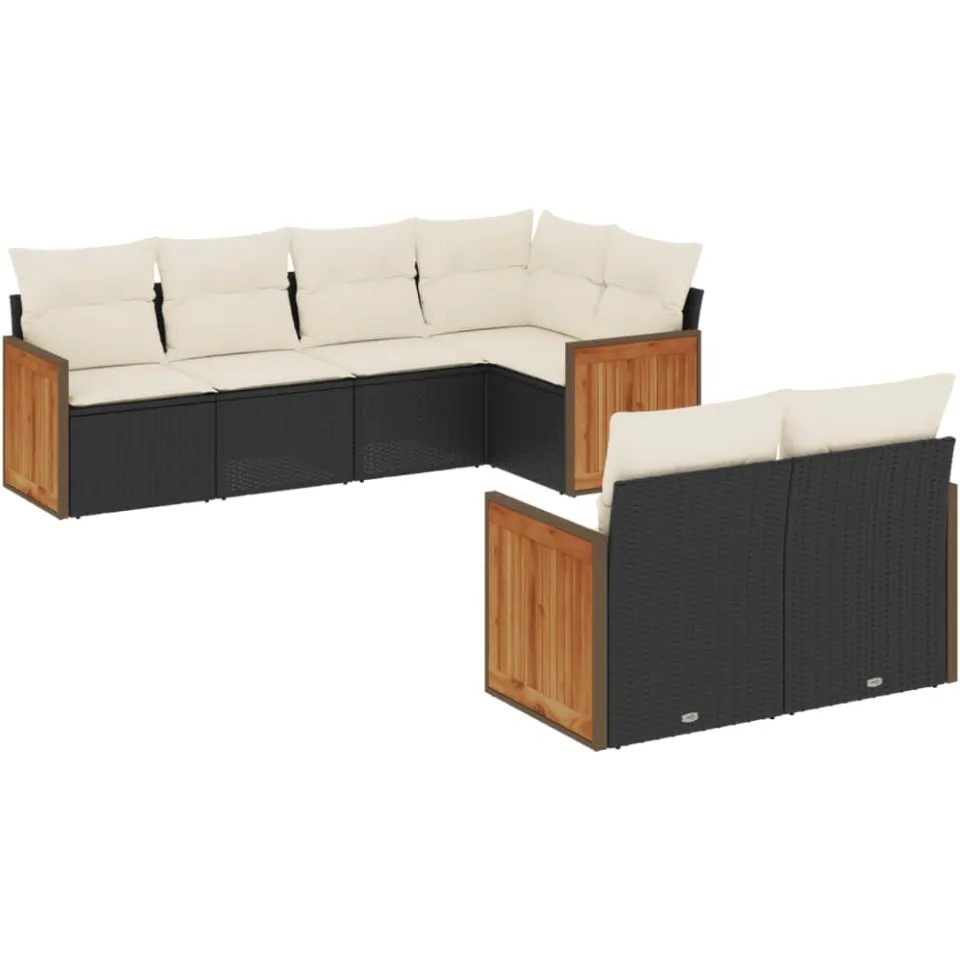 vidaXL 7-delige Loungeset met kussens poly rattan zwart