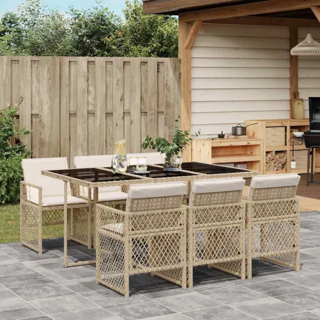 vidaXL 7-delige Tuinset met kussens poly rattan beige, foto 2