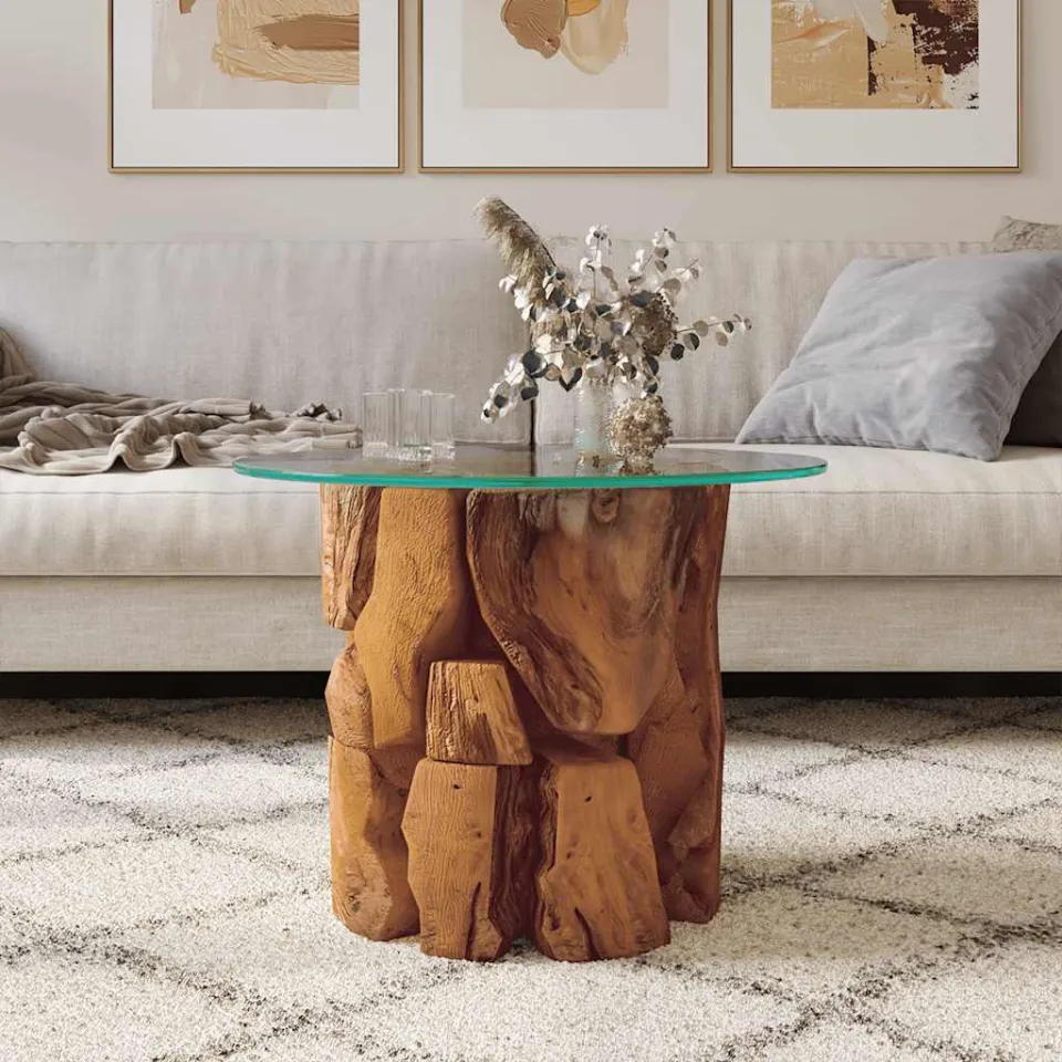 vidaXL Salontafel 60 cm massief teak drijfhout bruin, foto 3