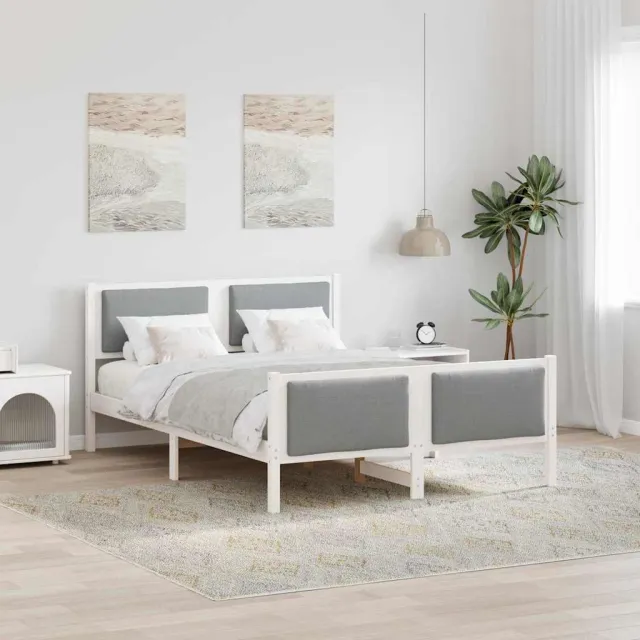 vidaXL Bedframe met hoofdeinde Lichtgrijs 150 x 200 cm Stof Wit