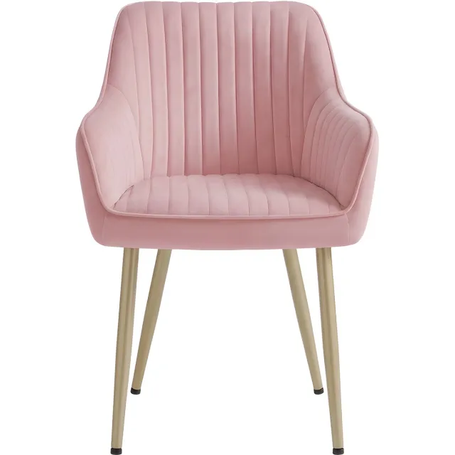 Songmics Eetkamerstoelen - Eetkamerstoel van Fluweel - Met Armleuningen - Rembourrée Zitting - Metalen Poten - Max. 120 kg roze