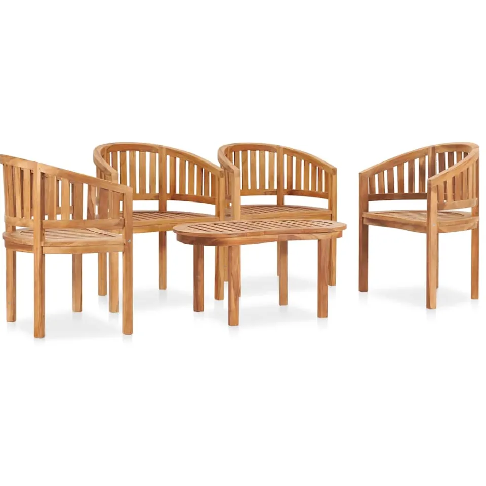 vidaXL 5-delige Loungeset banaanvormig massief teakhout bruin, foto 3