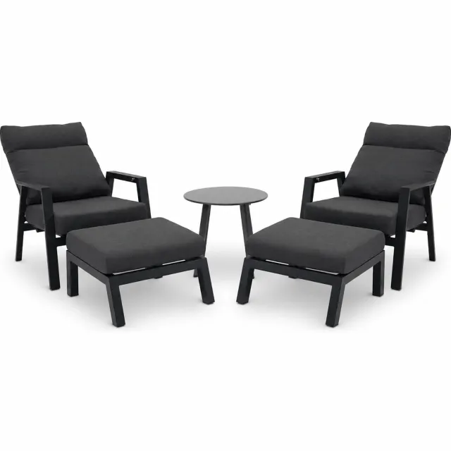Leslie Living Loungeset Ohio - Relax duo set - antraciet - met 2 down town voetenbankjes - en tafeltje