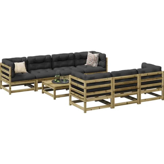 vidaXL 8-delige Loungeset met kussens geïmpregneerd grenenhout Bruin