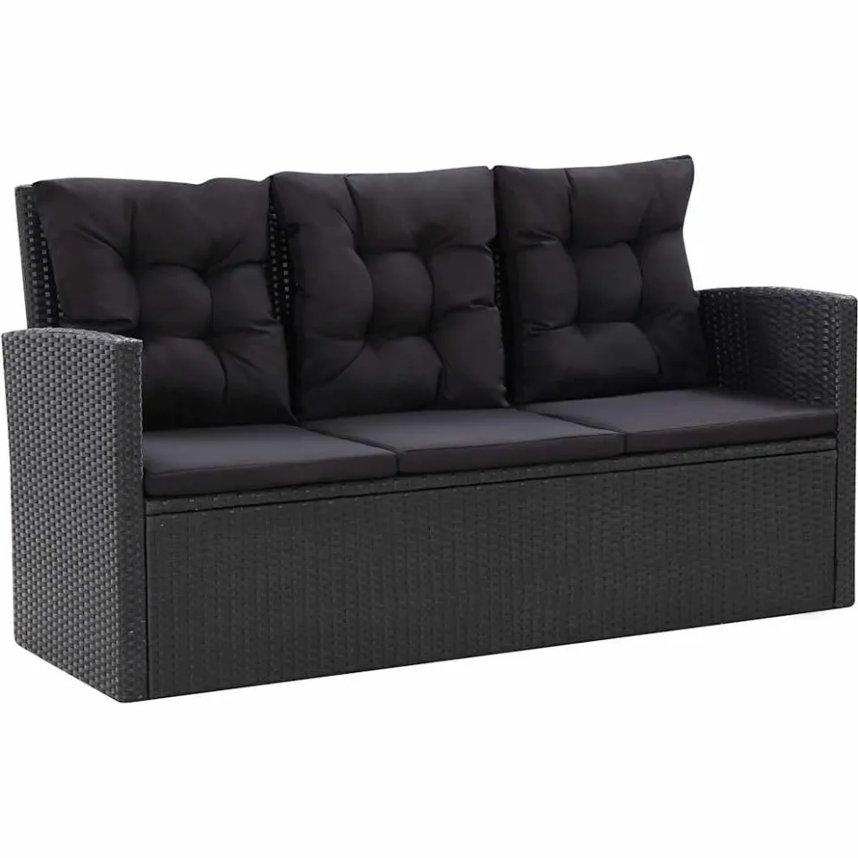 vidaXL 6-delige Loungeset met kussens poly rattan zwart