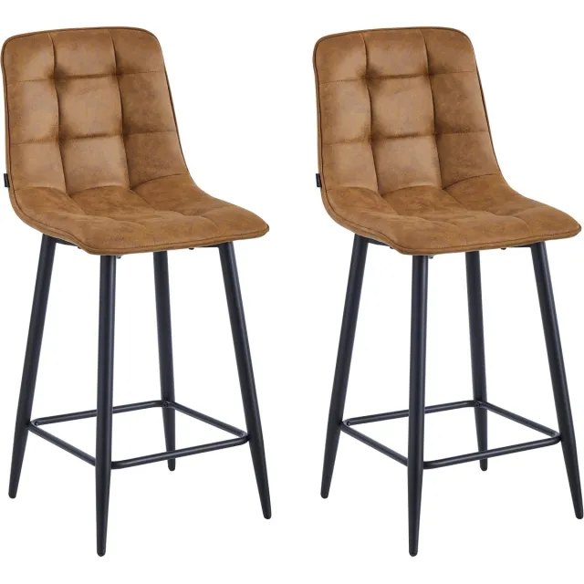 Colenis Luciano Barkruk - Set Van 2 - Cognac - Microfiber Stof - Microvezel - Industrieel
