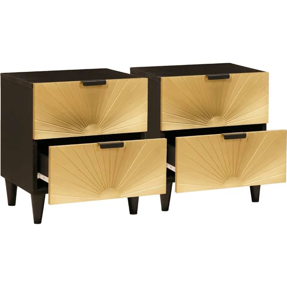 vidaXL Nachtkastje 2 st Black and Gold 40 x 33 x 46 cm Bewerkt hout, foto 2