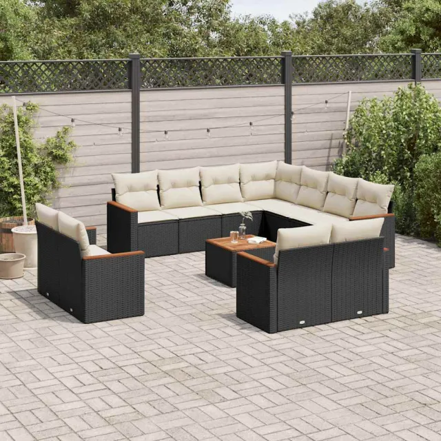 vidaXL 12-delige Loungeset met kussens poly rattan zwart, foto 2