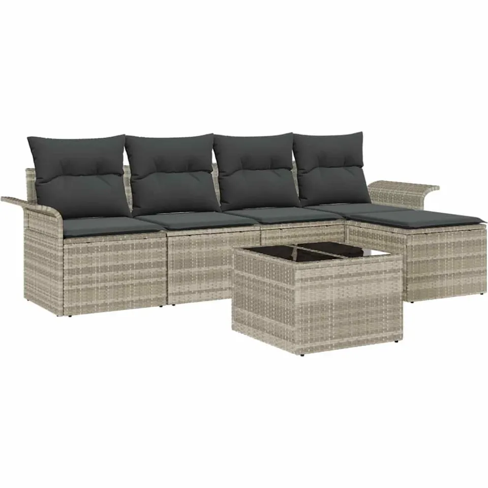 vidaXL Buitensofa 6 st Lichtgrijs poly rattan, foto 4